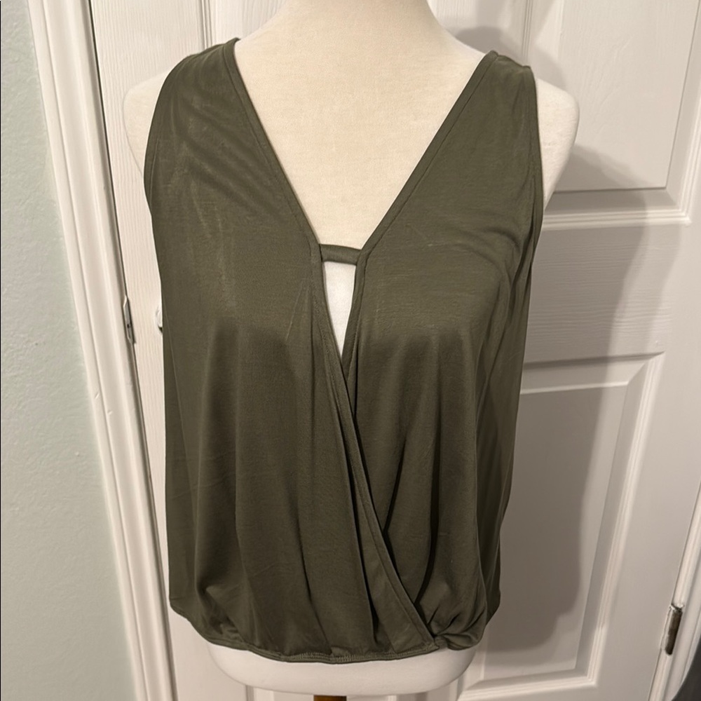 Alya Olive Sleeveless Wrap Tank Top